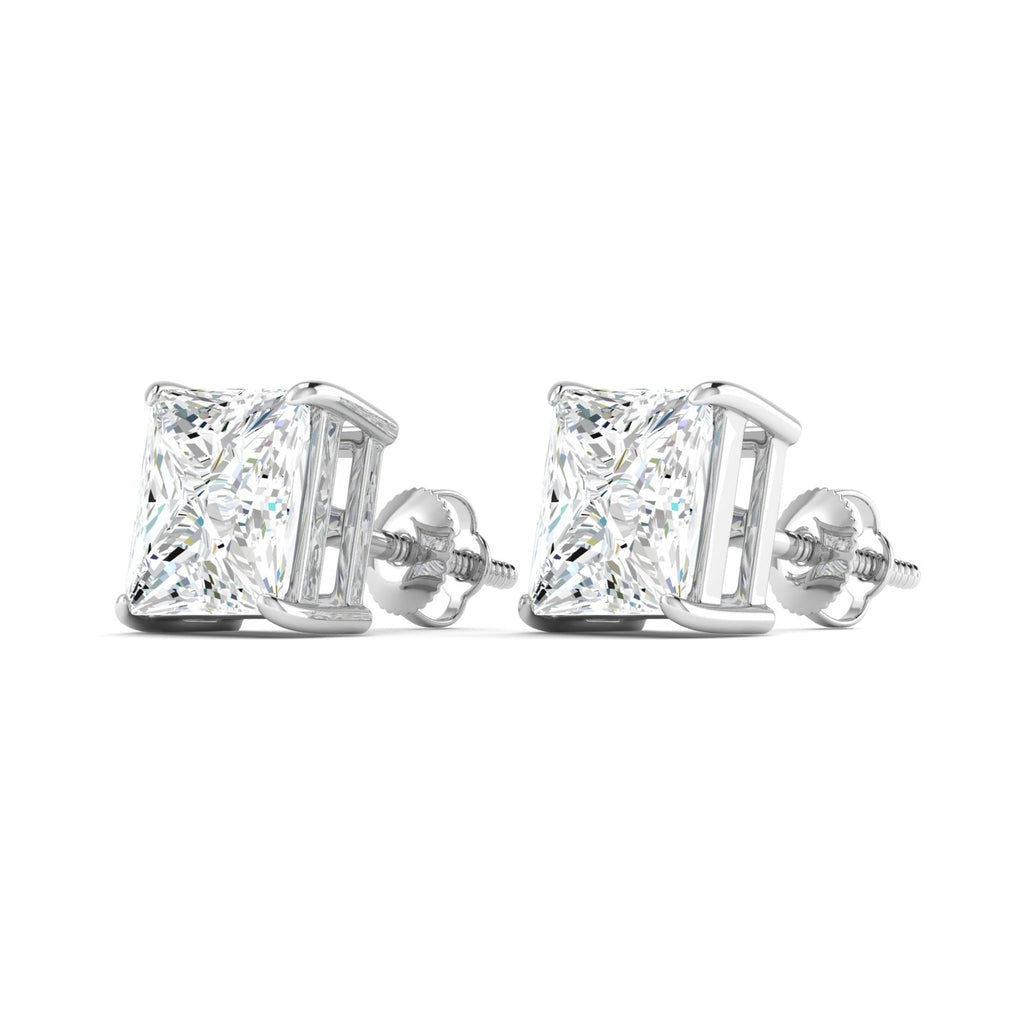 Princess Cut Stud Earring - White Gold