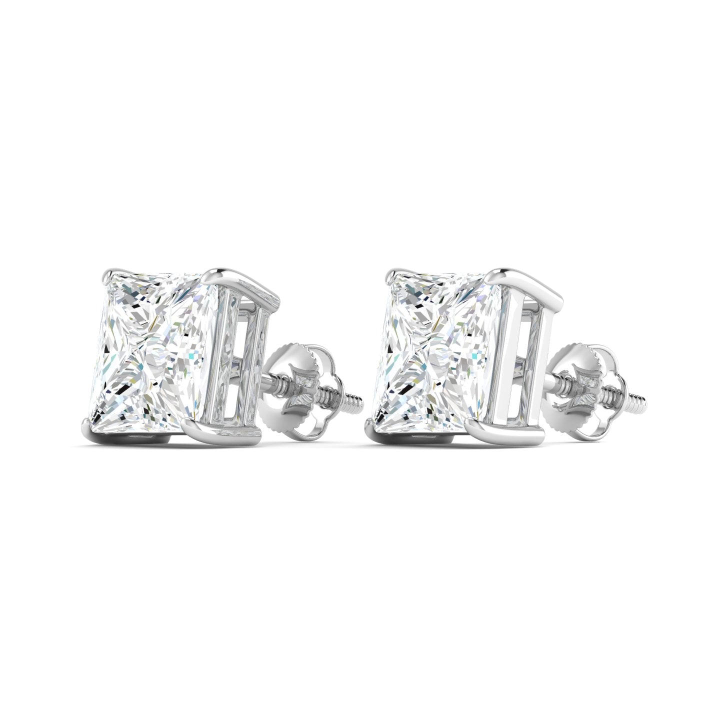 Princess Cut Stud Earring - White Gold