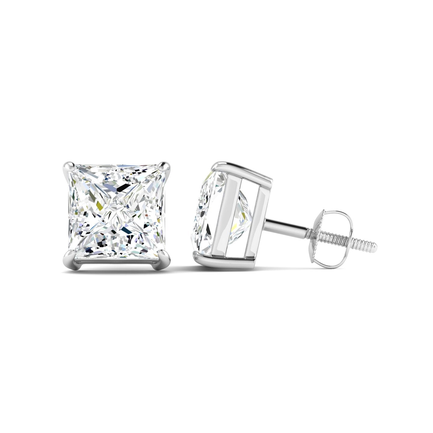 Princess Cut Stud Earring - White Gold