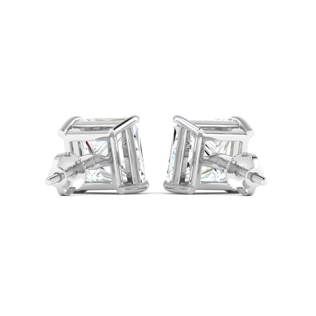 Princess Cut Stud Earring - White Gold