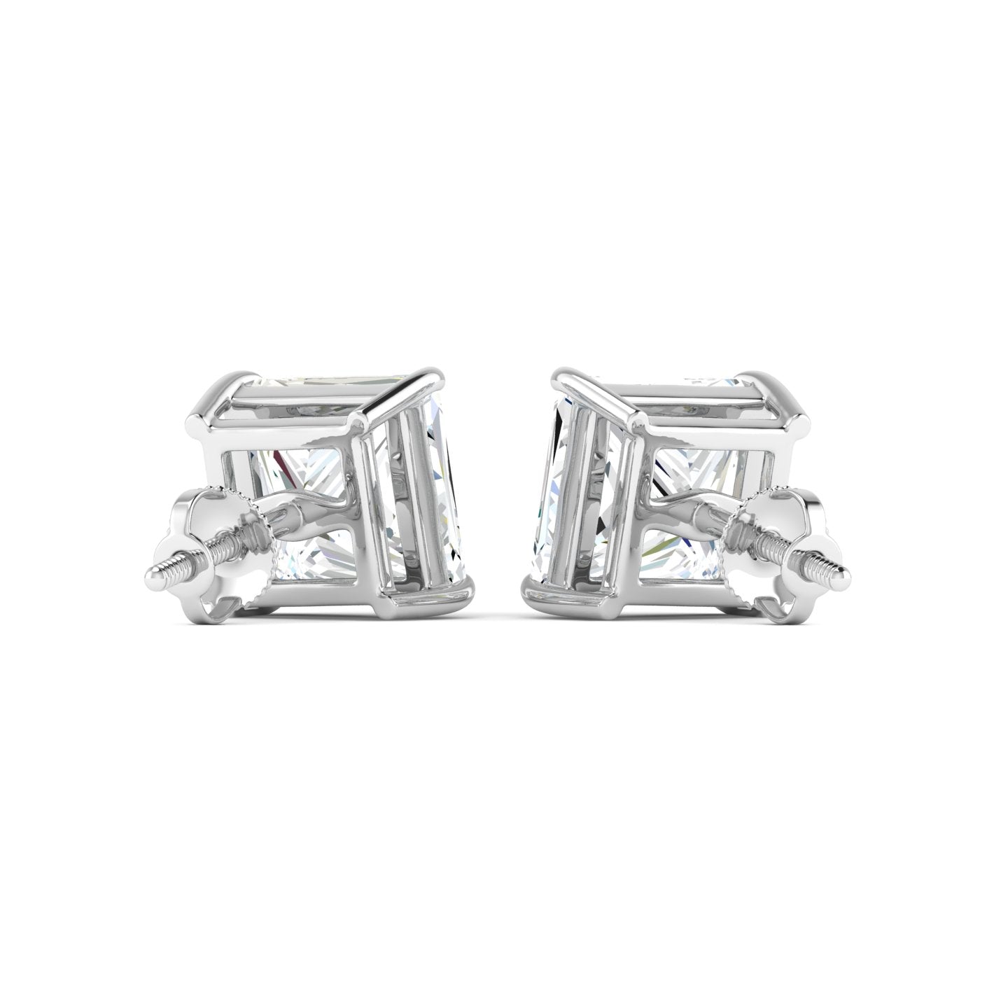 Princess Cut Stud Earring - White Gold