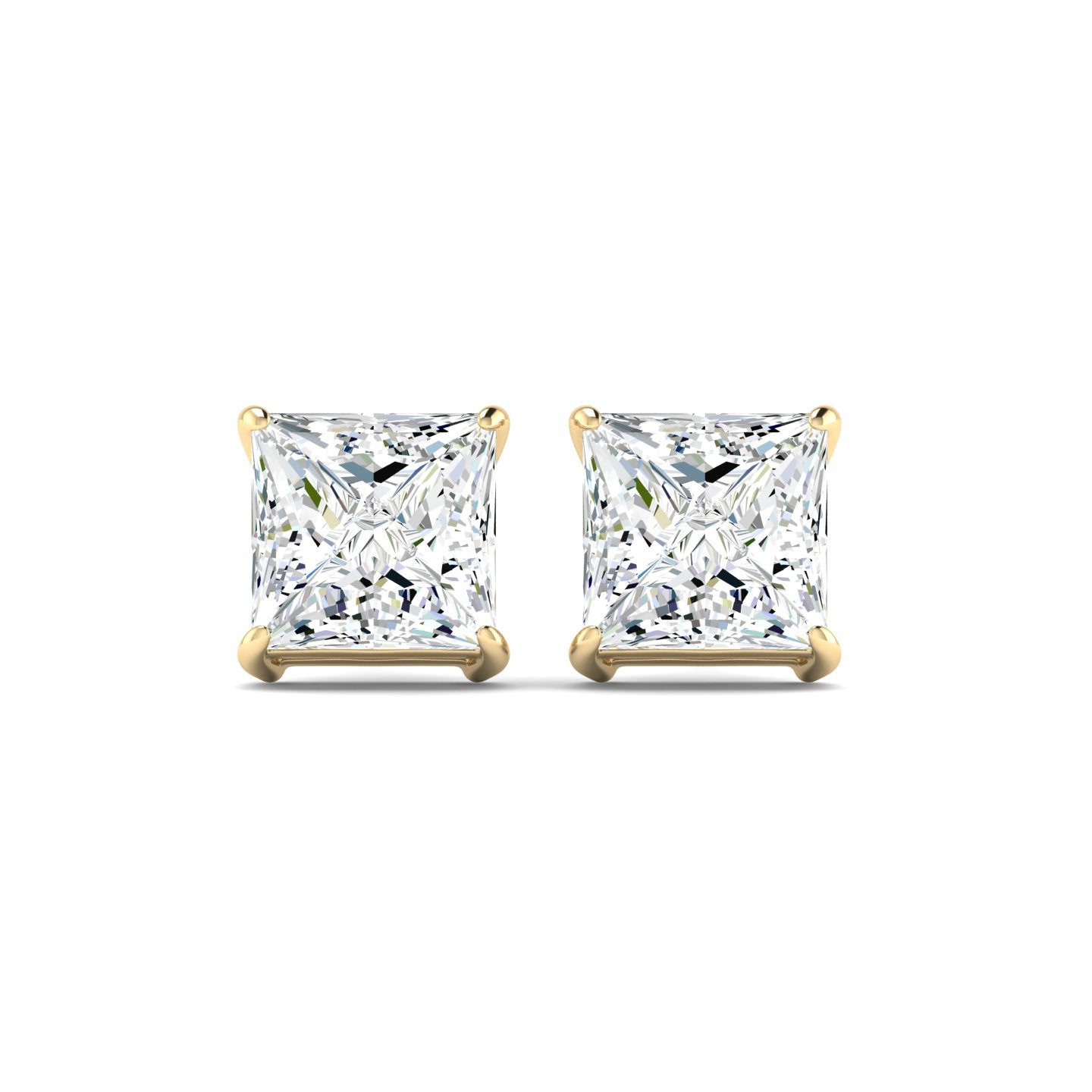 Princess Cut Stud Earring - Yellow Gold