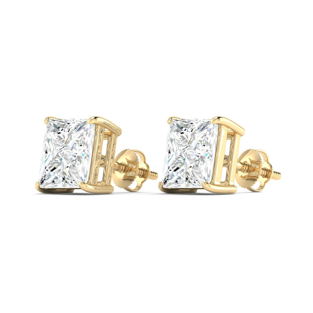Princess Cut Stud Earring - Yellow Gold