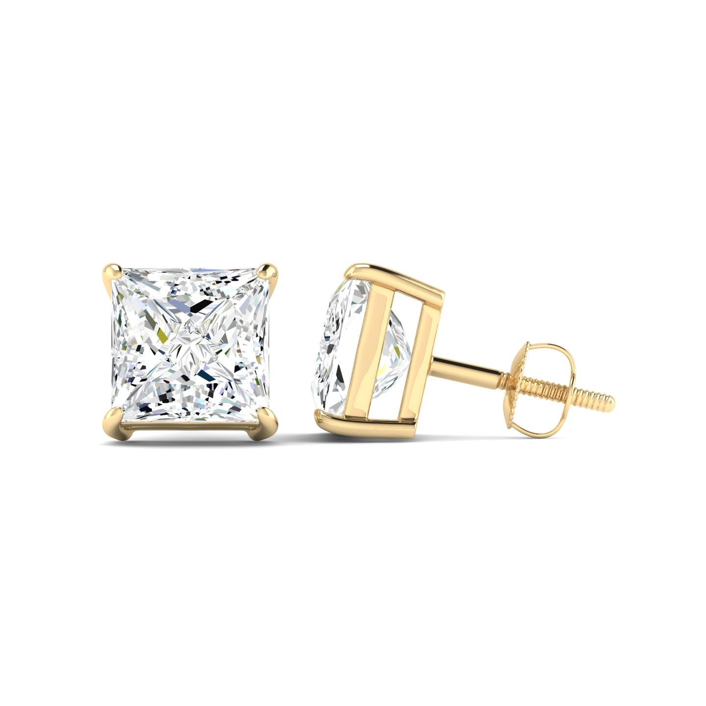 Princess Cut Stud Earring - Yellow Gold