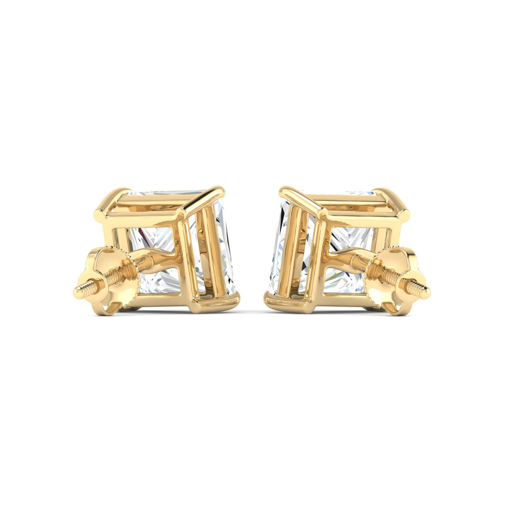 Princess Cut Stud Earring - Yellow Gold