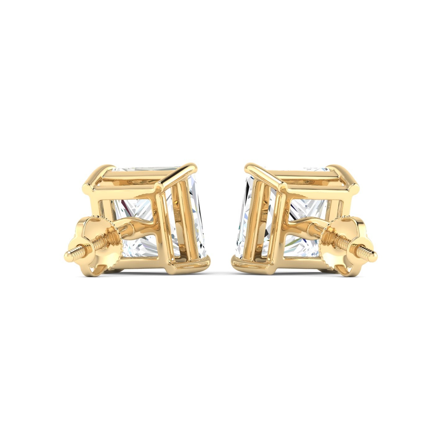 Princess Cut Stud Earring - Yellow Gold