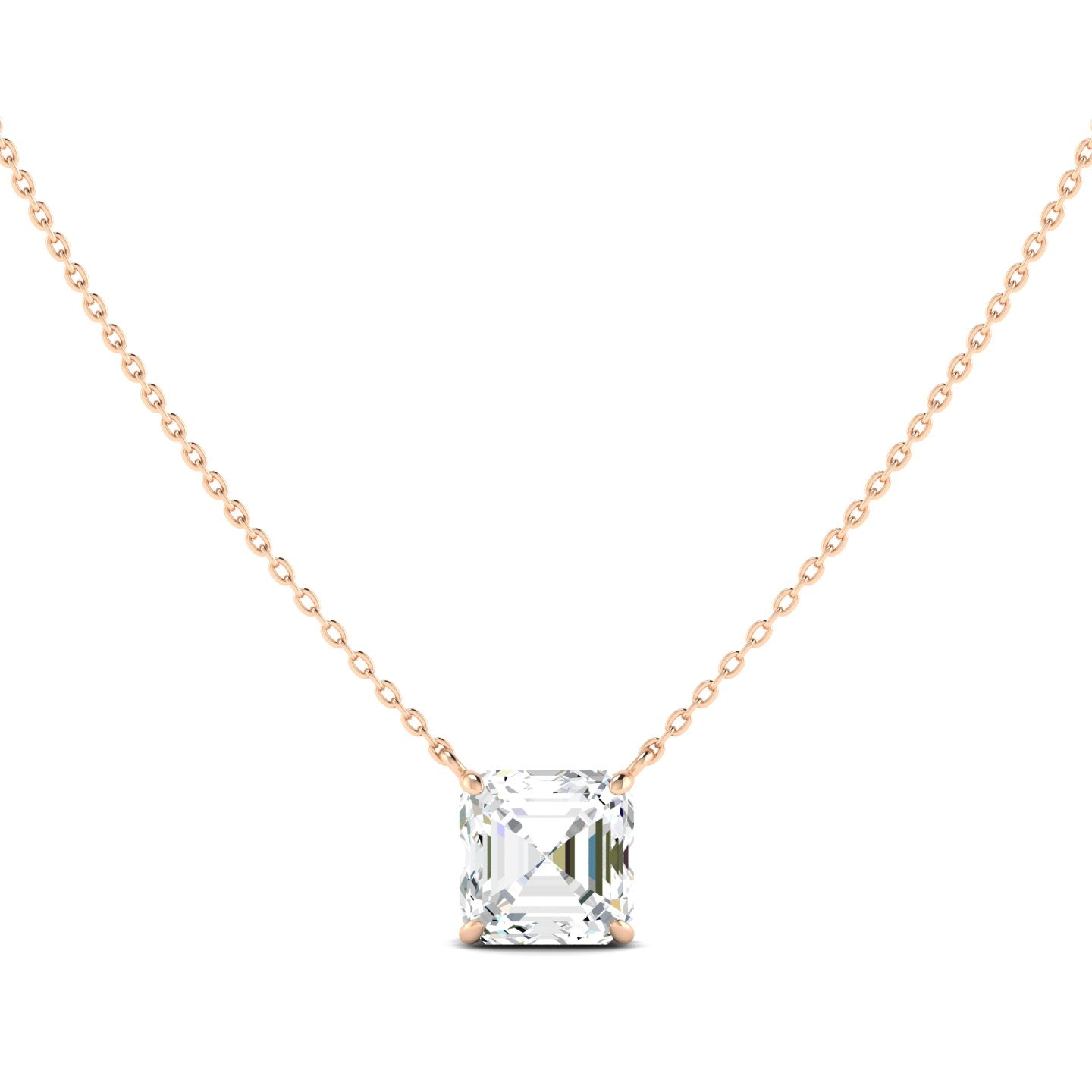 Asscher Cut Diamond Necklace - Rose Gold