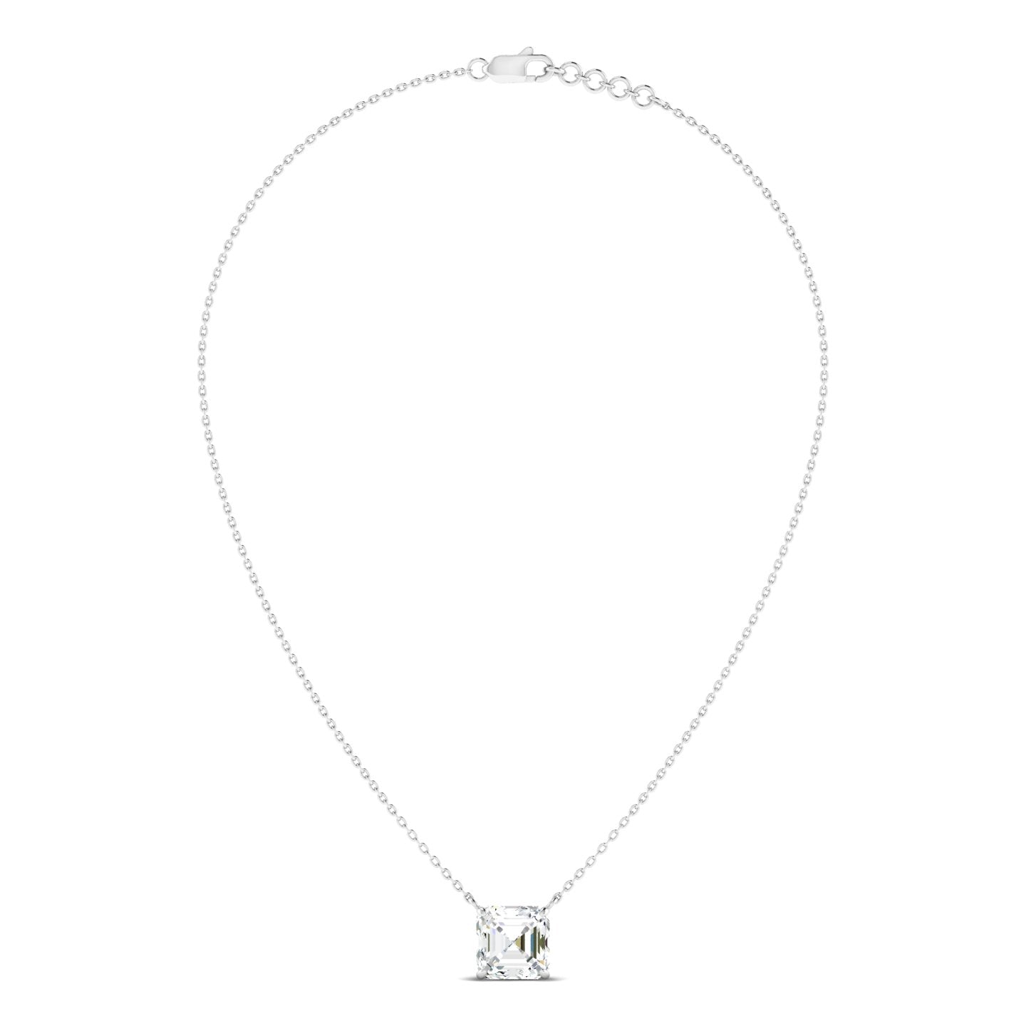 Asscher Cut Diamond Necklace - White Gold