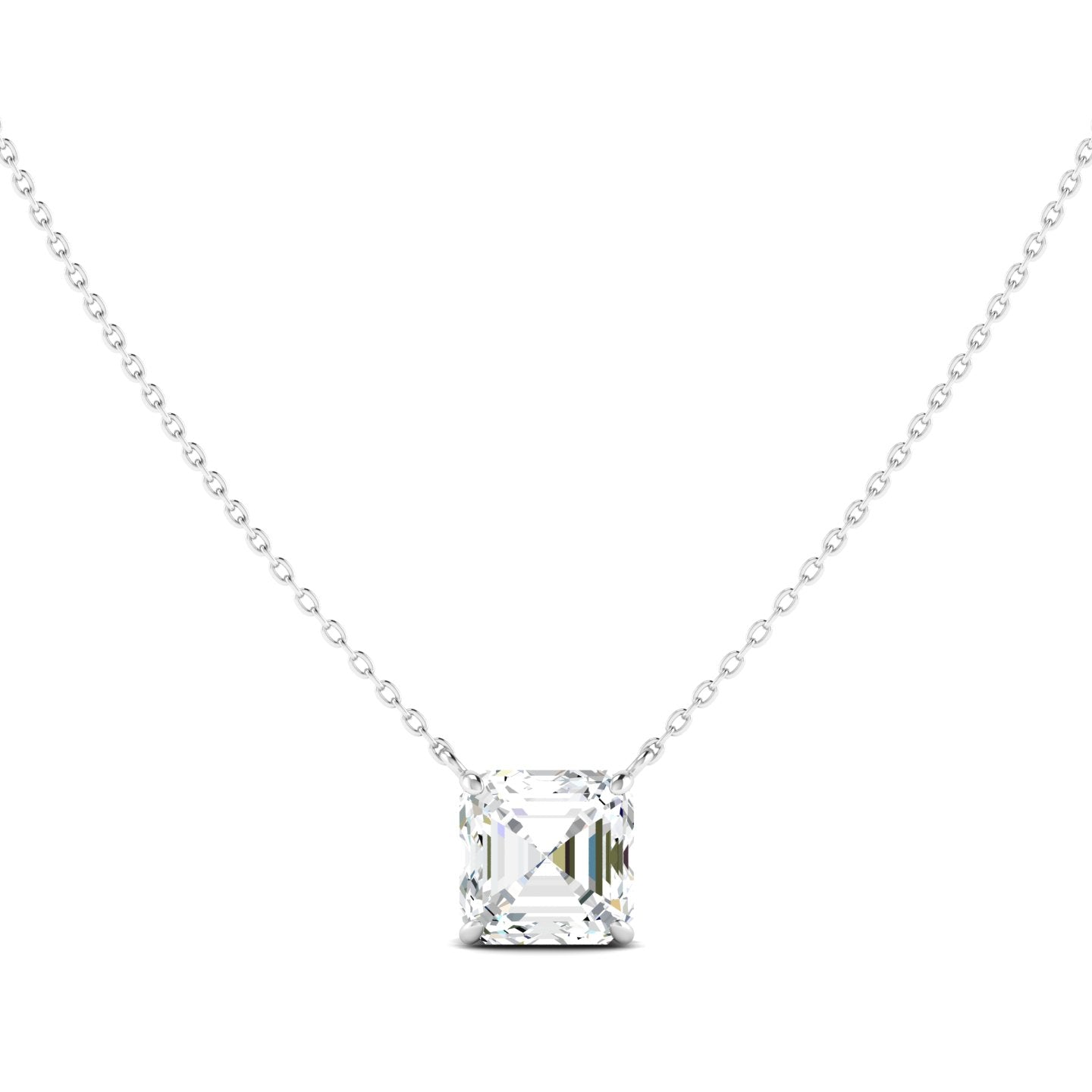 Asscher Cut Diamond Necklace - White Gold