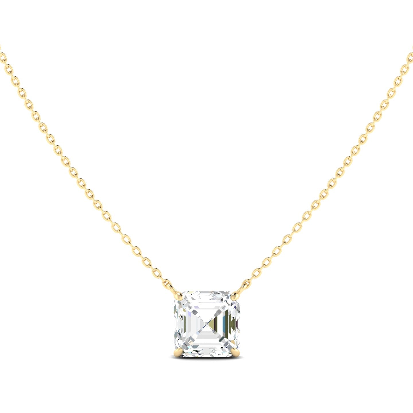 Asscher Cut Diamond Necklace - Yellow Gold
