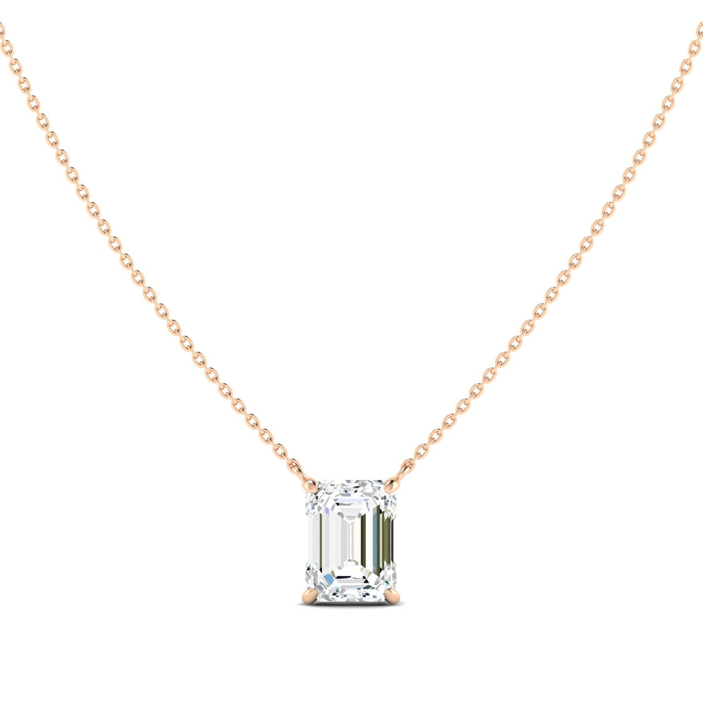 Emerald Cut Diamond Necklace - Rose Gold