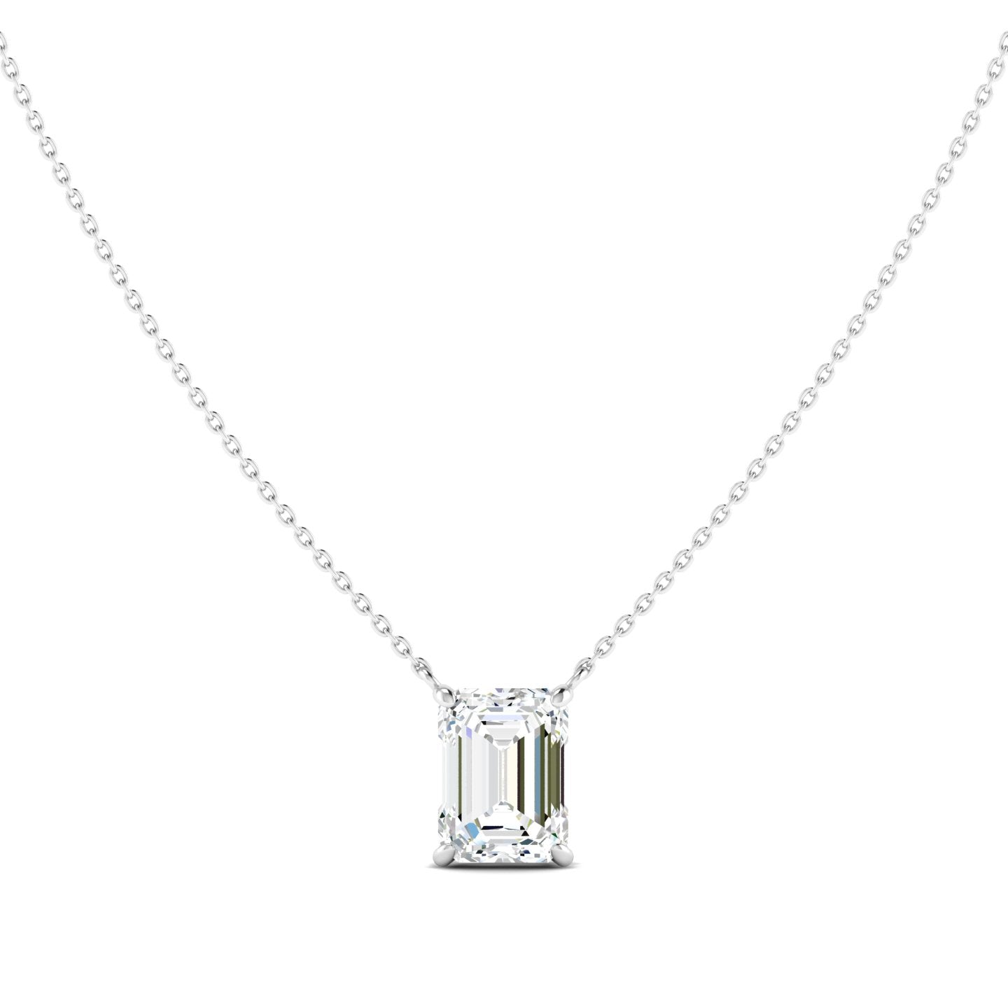 Emerald Cut Diamond Necklace - White Gold